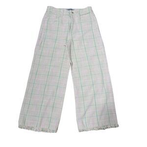 Marella Plaid Wide Leg Capris with Fringed Hem Size 4